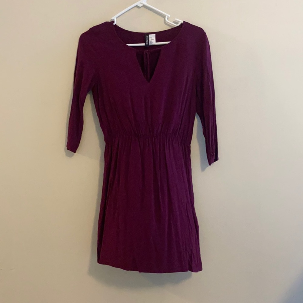 3/4 sleeve burgundy dress